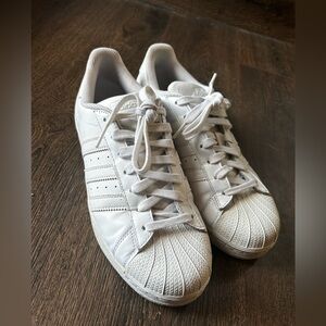 Adidas Superstar White Leather Shell-Toe Sneakers Womens 8.5